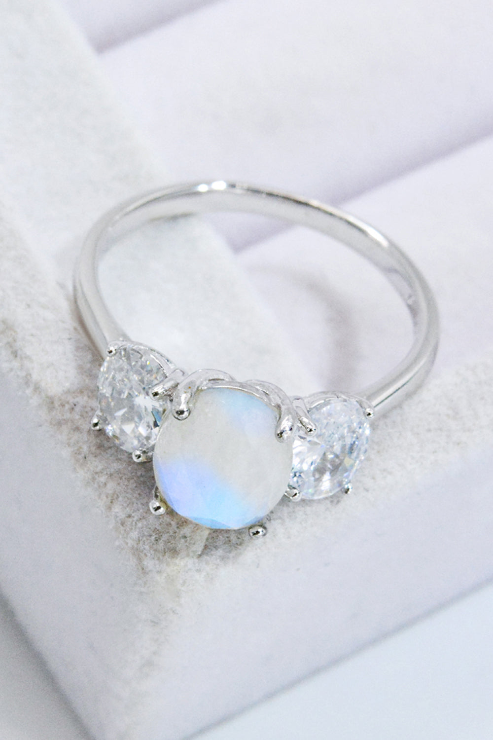 Natural Moonstone and Zircon Ring