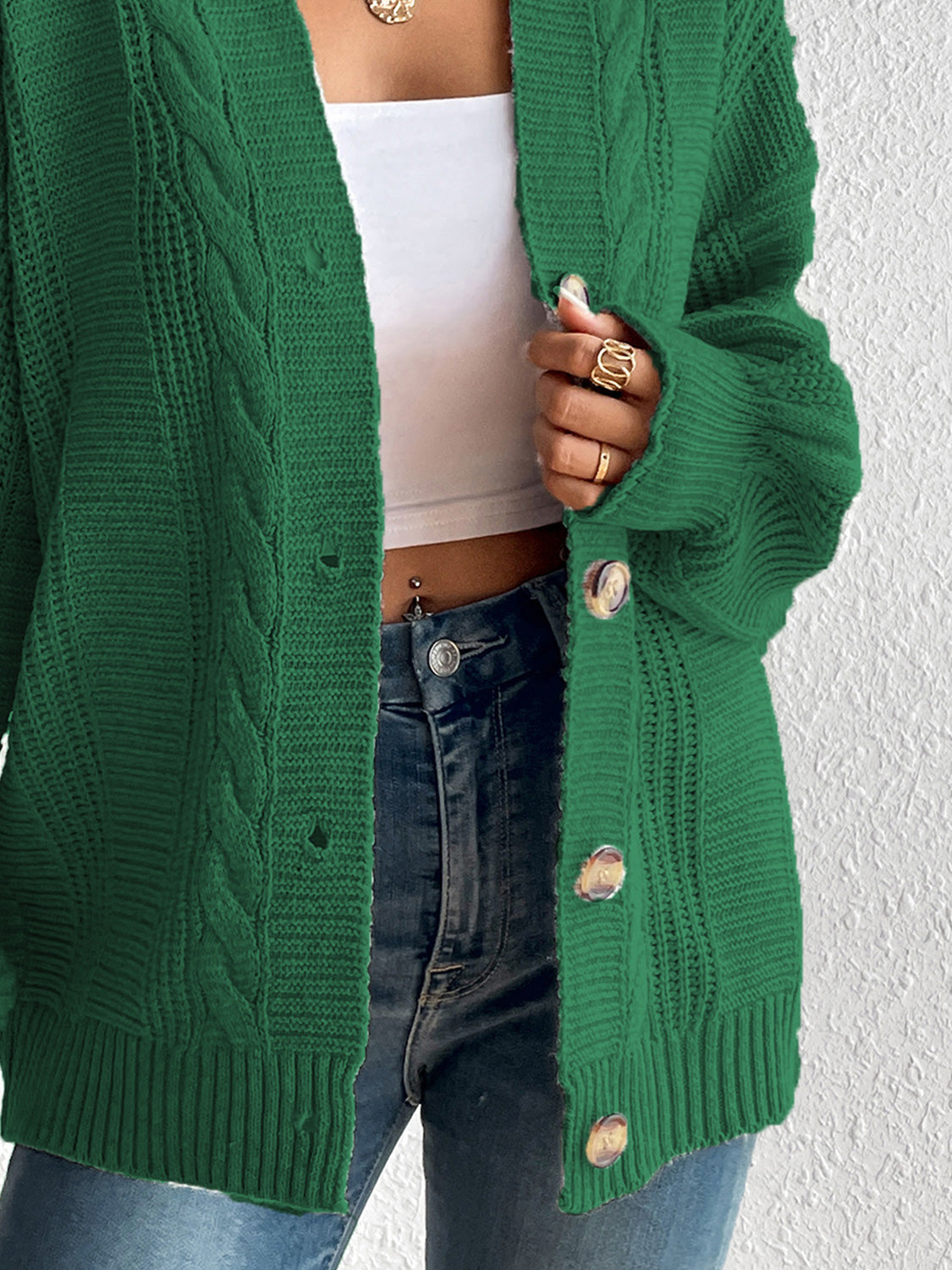 Cable-Knit Button Down Cardigan