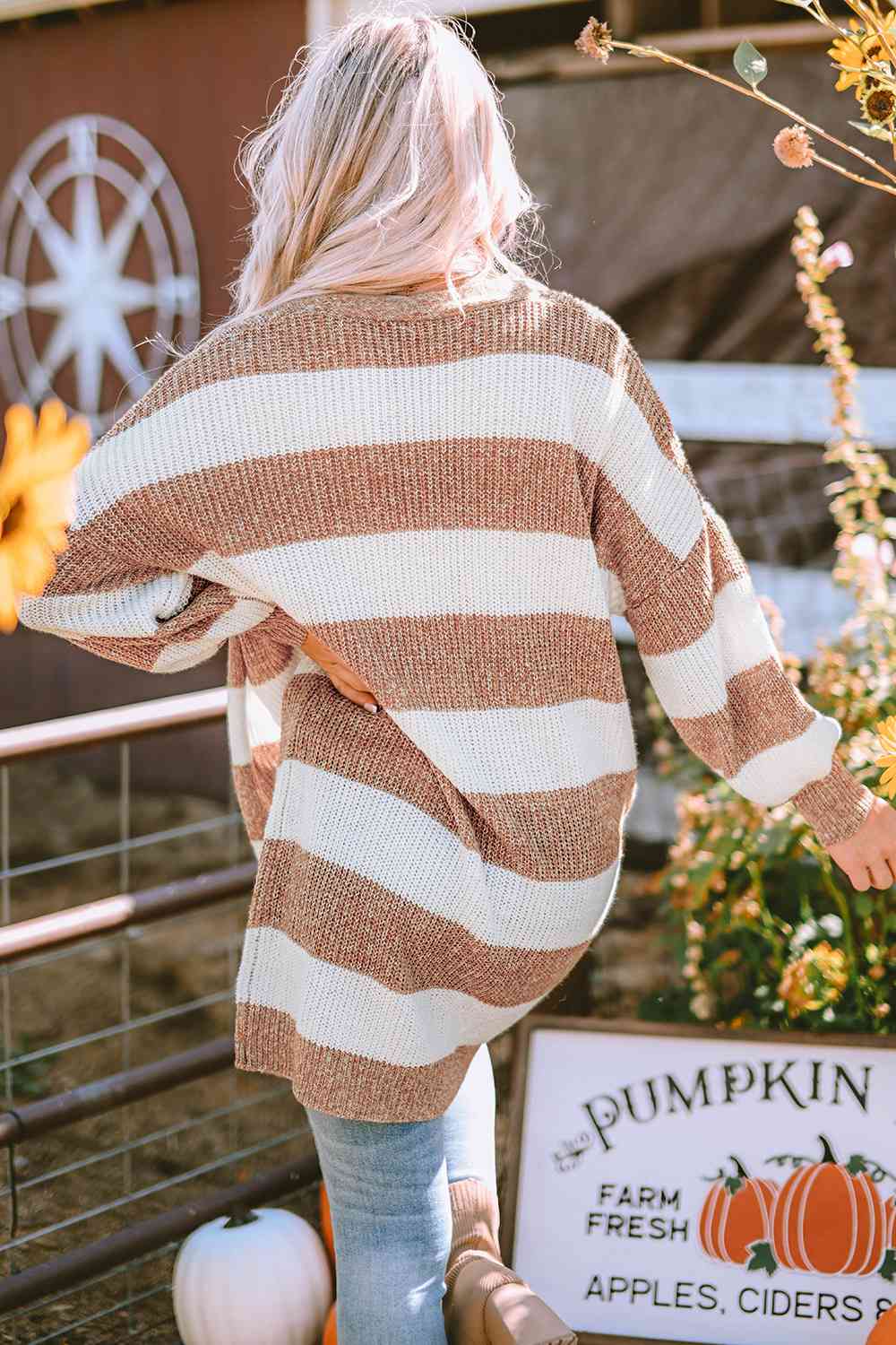 Striped Open Front Long Sleeve Cardigan