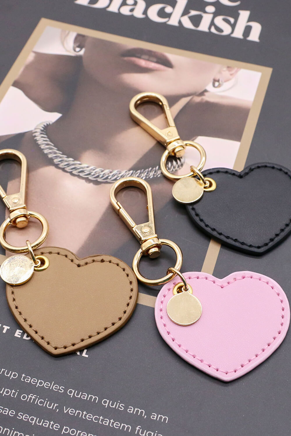 Assorted 4-Pack Heart Shape PU Leather Keychain