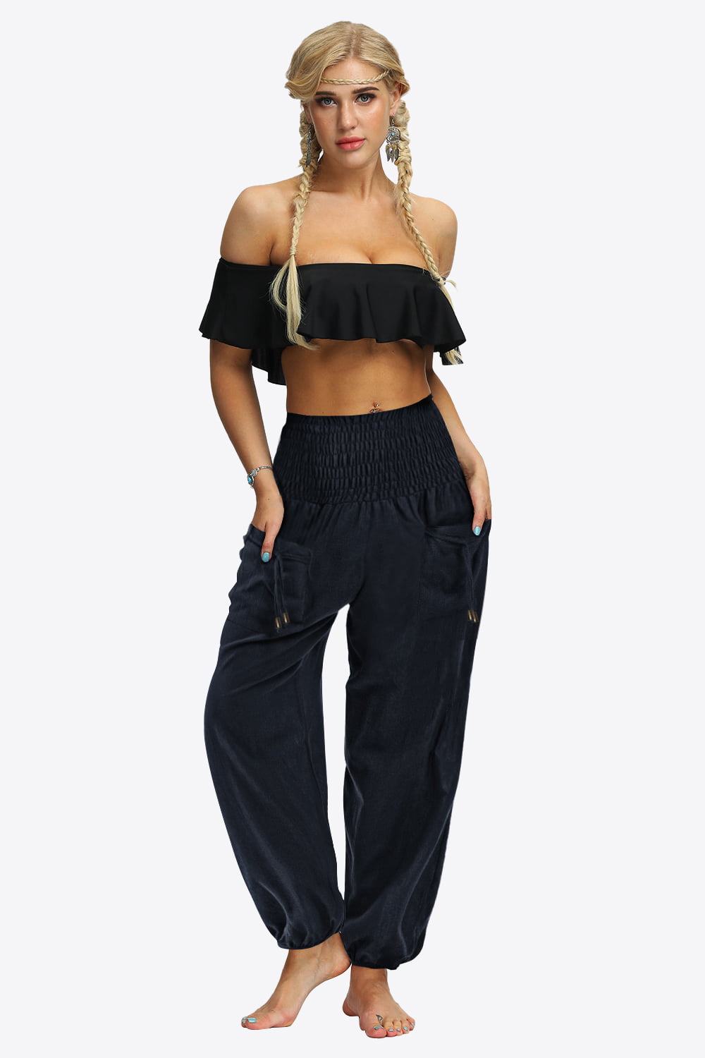 Smocked Long Joggers with Pockets