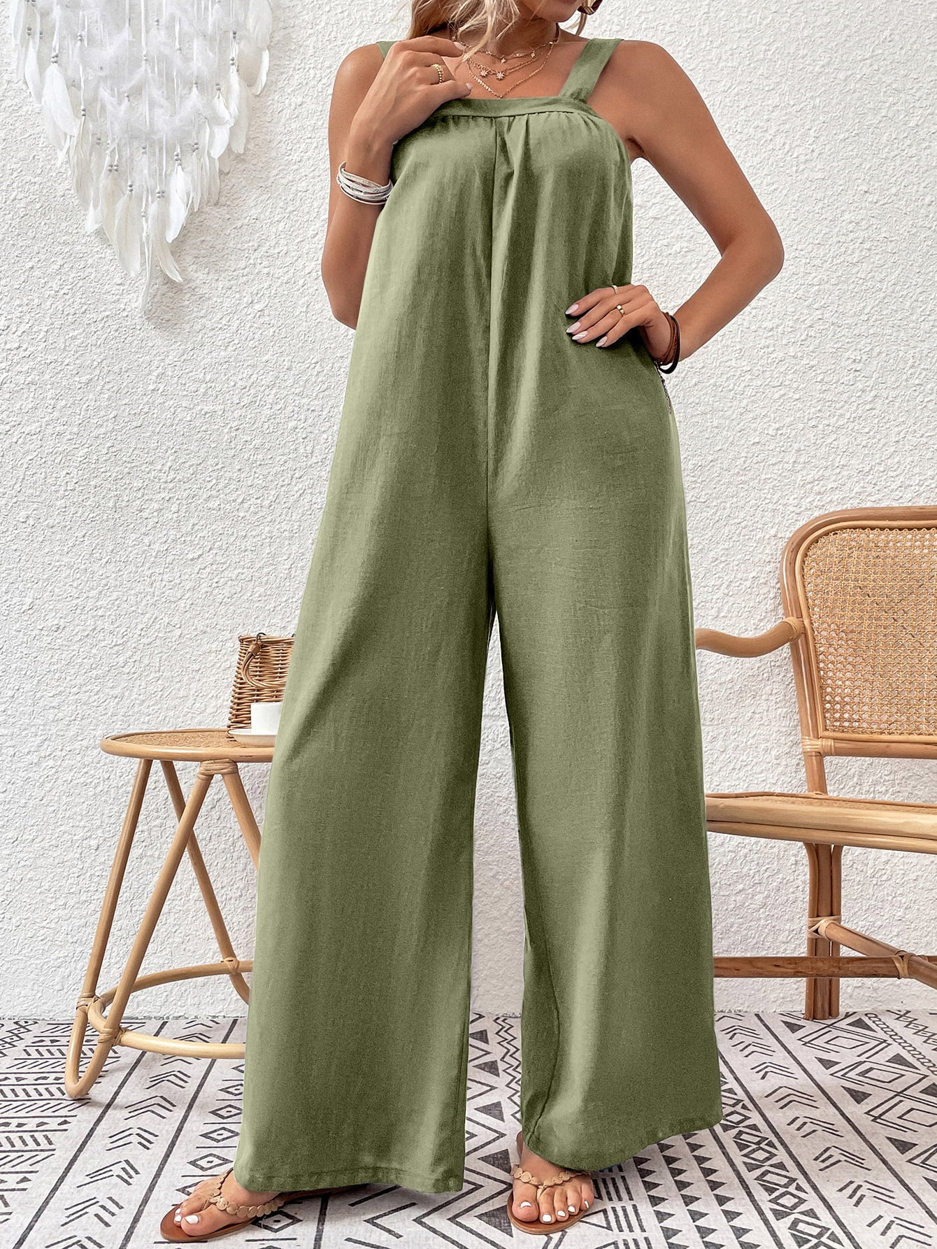 Square Neck Sleeveless Wide Leg Jumpsuit