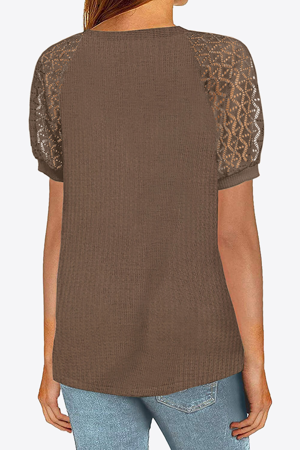 V-Neck Raglan Sleeve Openwork Tee