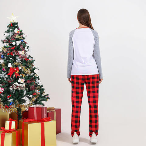 Women MERRY CHRISTMAS Graphic Top and Plaid Pants Set