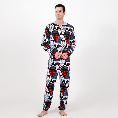 Men Printed Hooded Jumpsuit