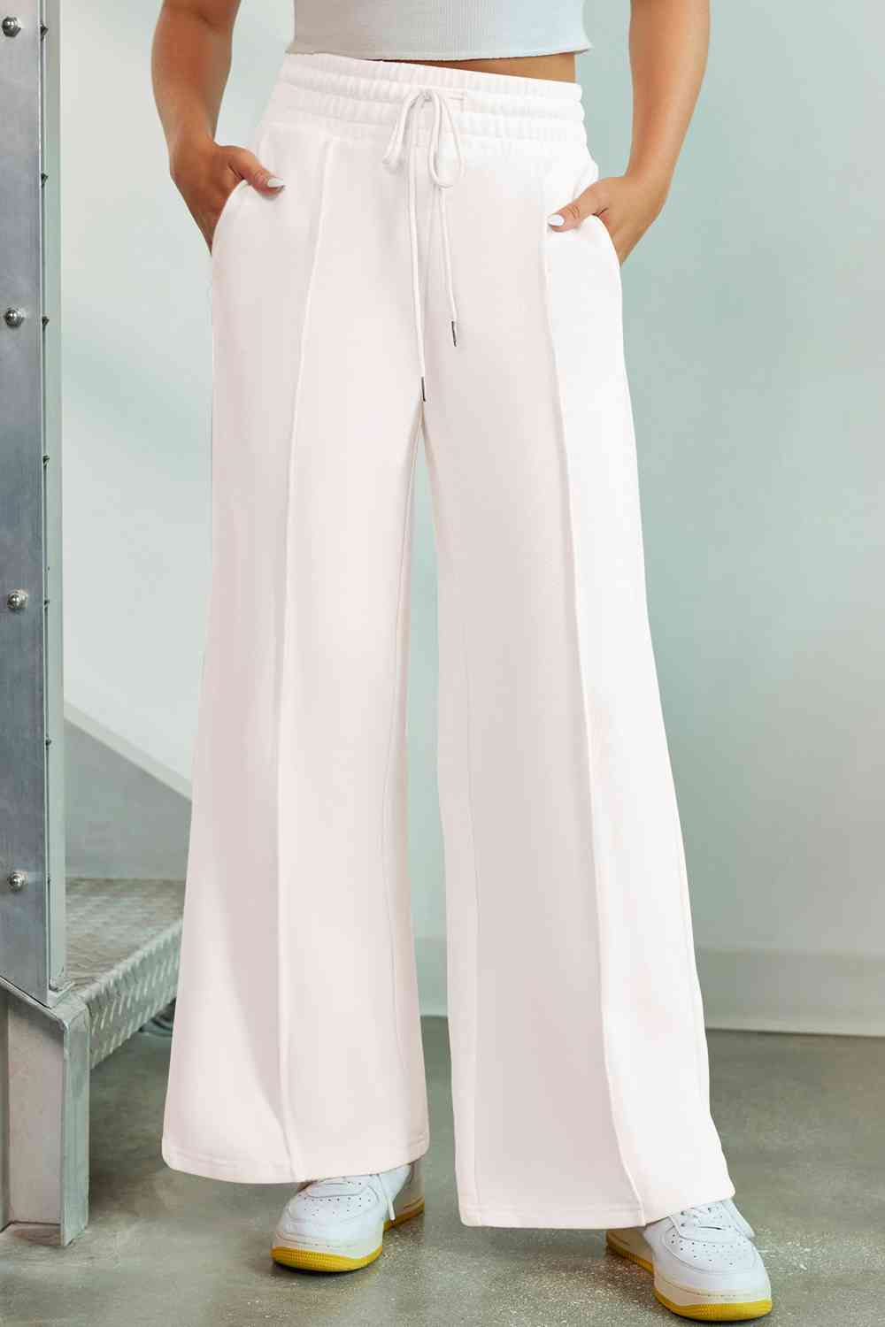 Drawstring Wide Leg Pants with Pockets