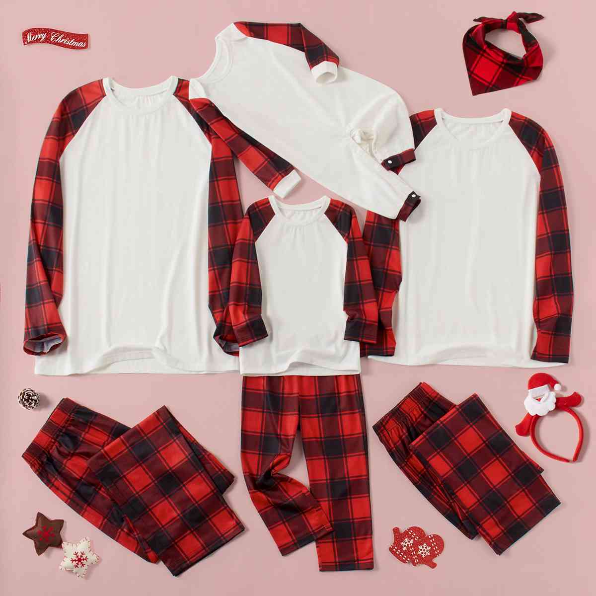 Raglan Sleeve Top and Plaid Pants Set