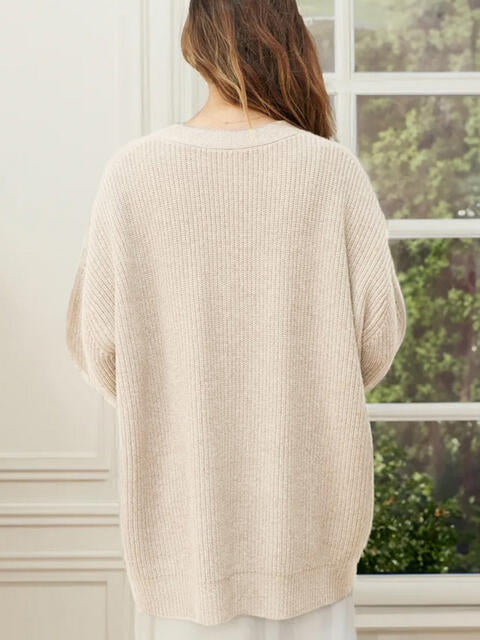 Full Size V-Neck Rib-Knit Cardigan