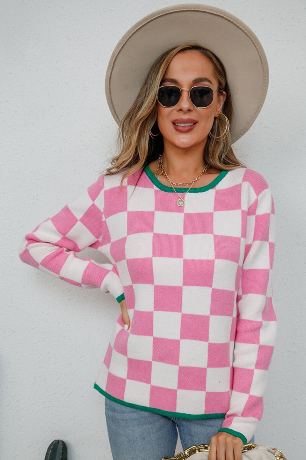 Checkered Round Neck Sweater