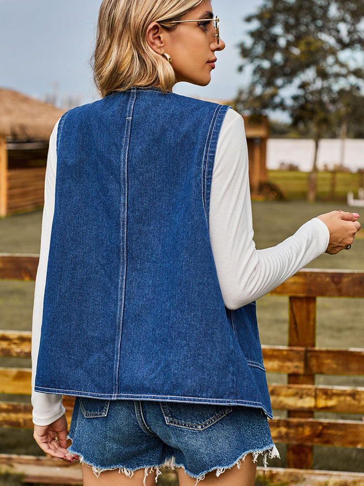 Heart Button Denim Vest