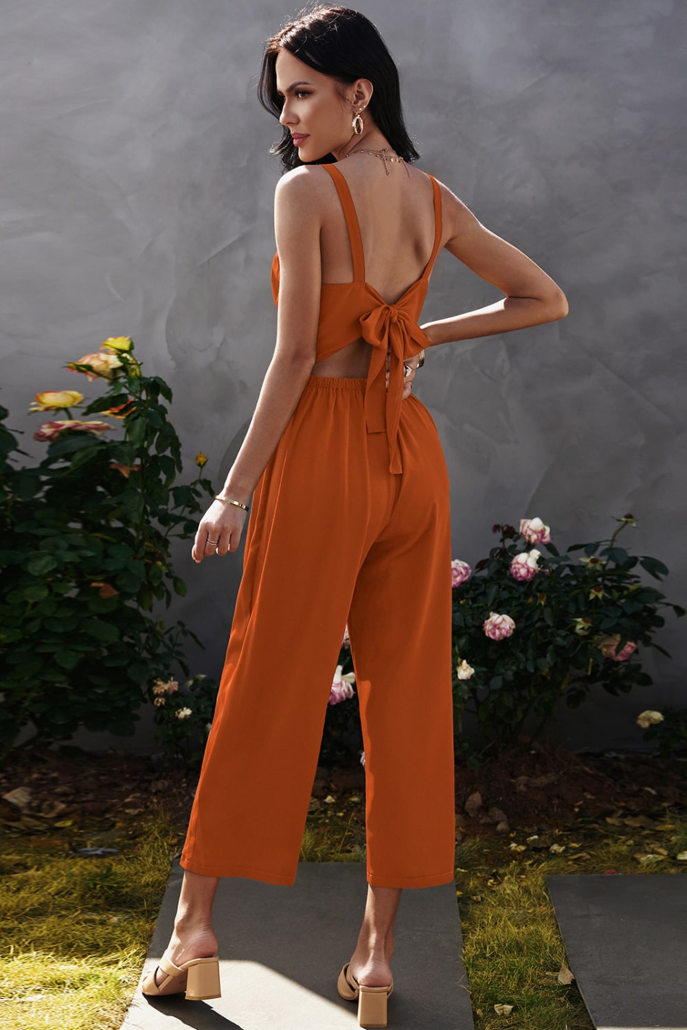 Decorative Button Wide Leg Cropped Jumpsuit