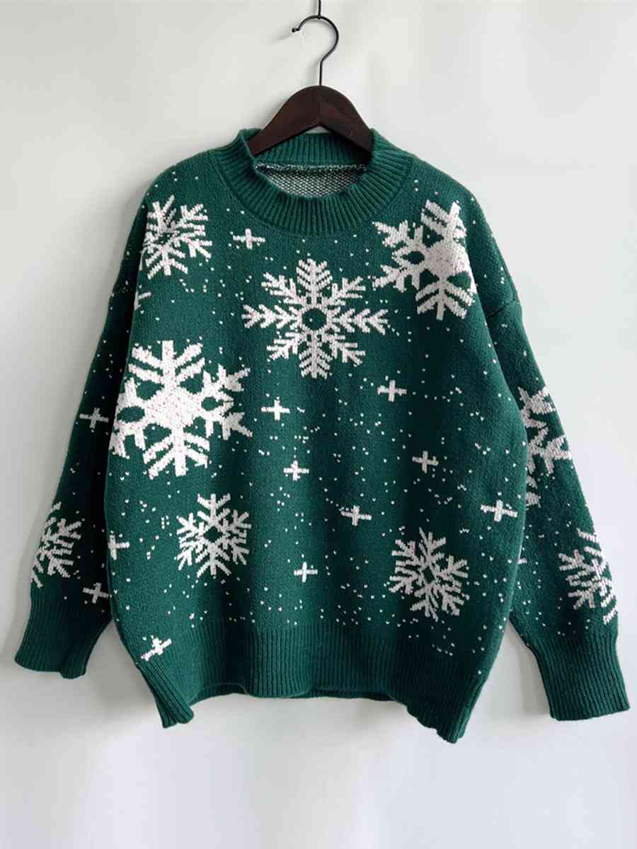 Snowflake Pattern Dropped Shoulder Sweater