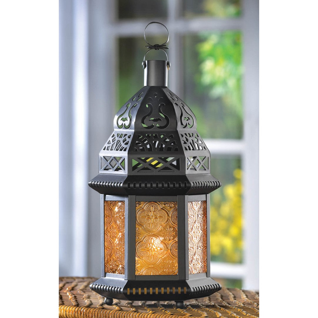 Large Yellow Glass Moroccan Lantern 