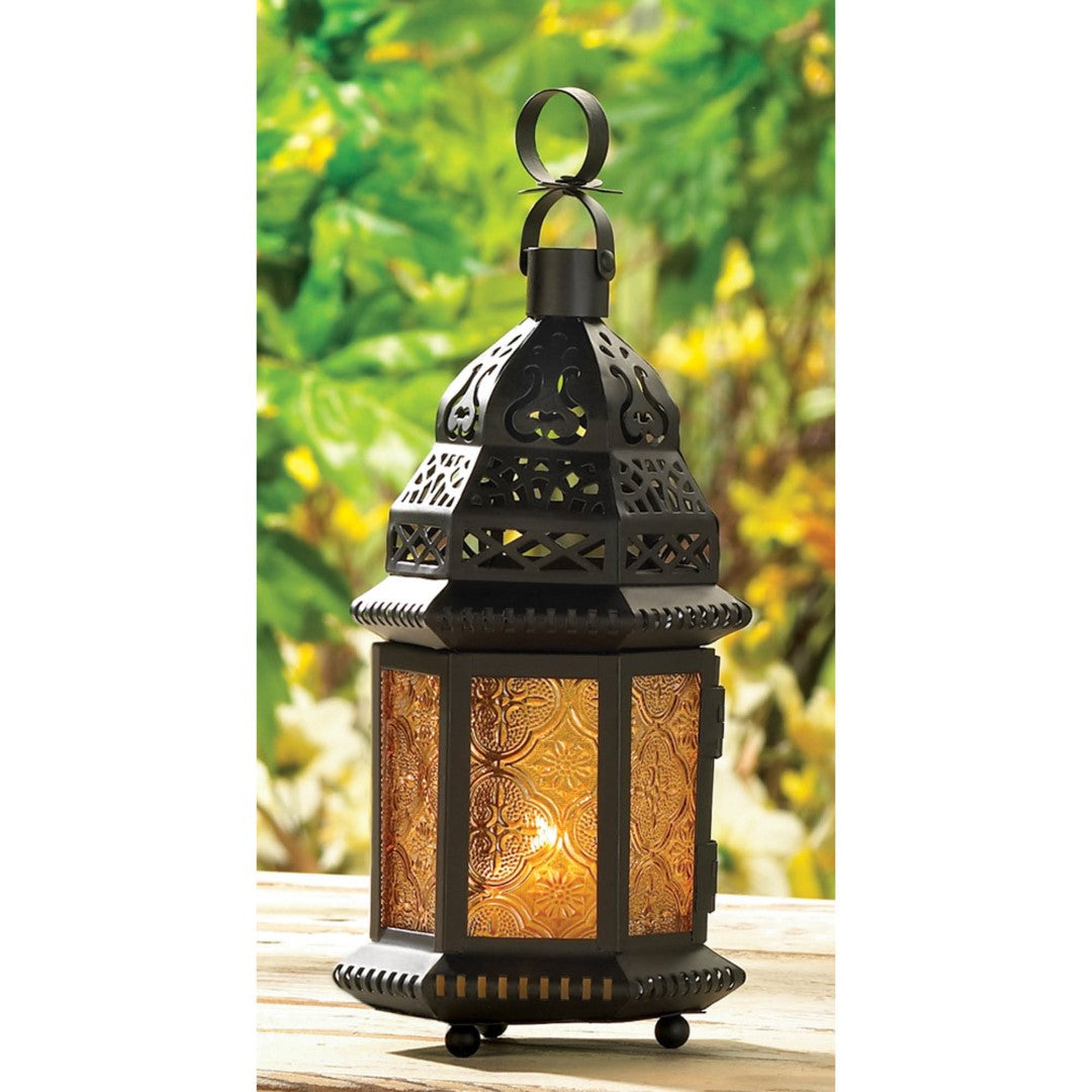 Large Yellow Glass Moroccan Lantern 