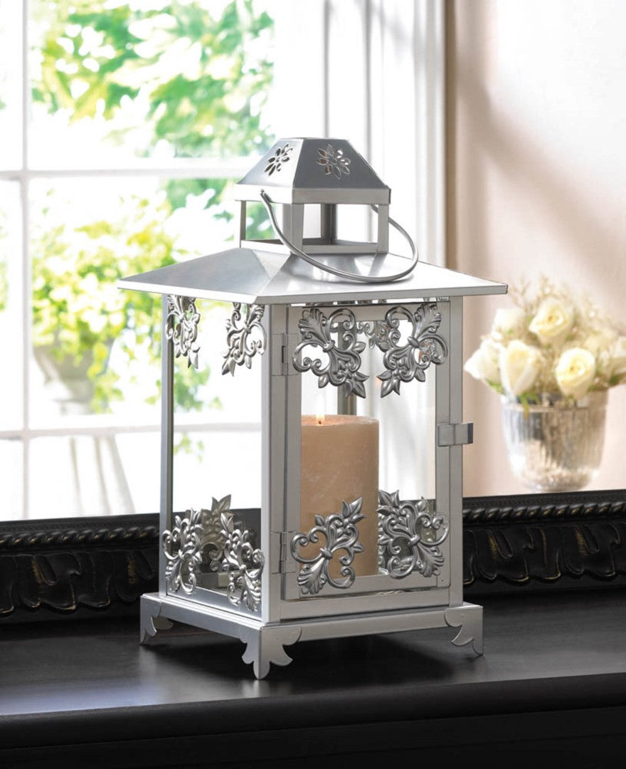 Silver Scrollwork Candle Lantern 