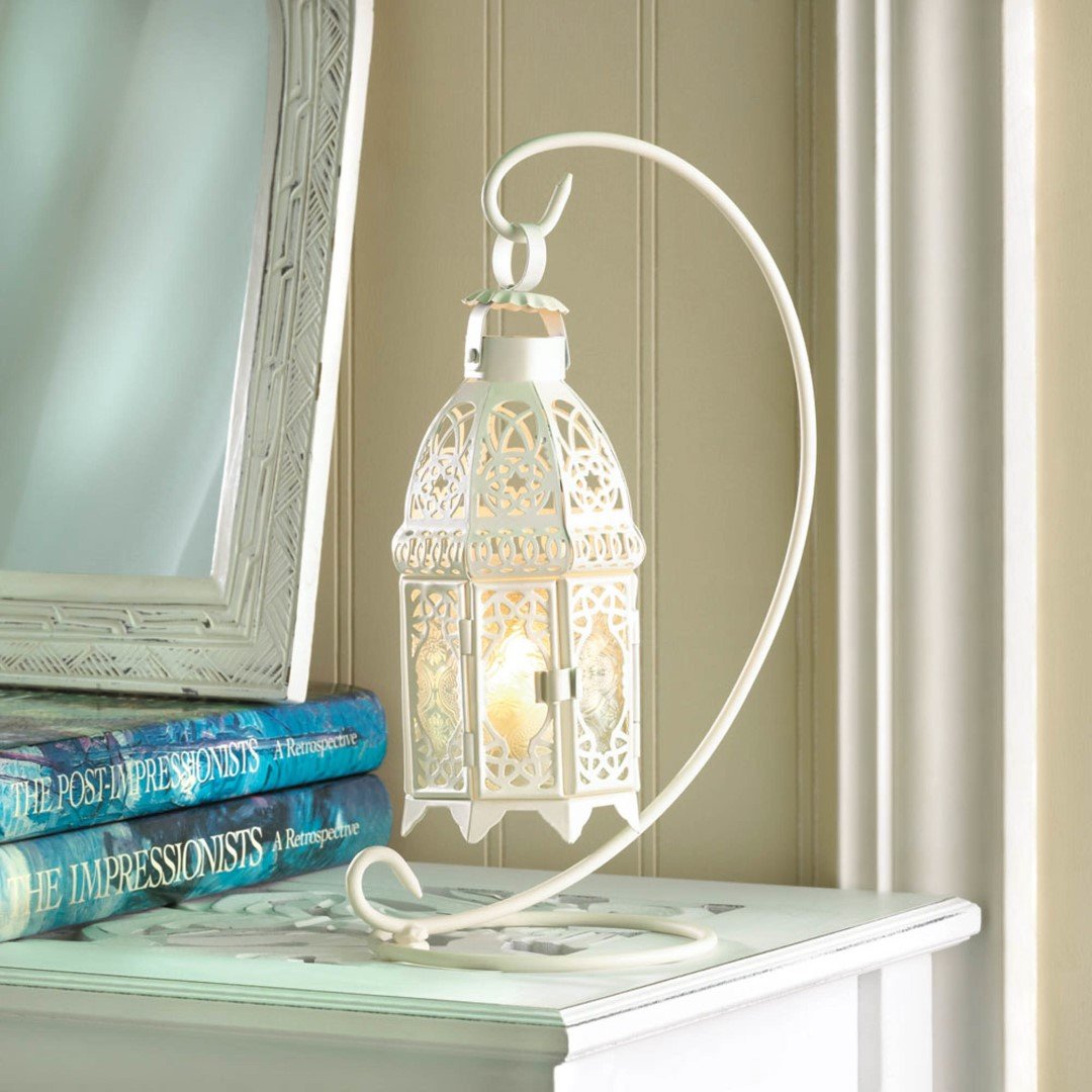 White Fancy Candle Lantern With Stand 