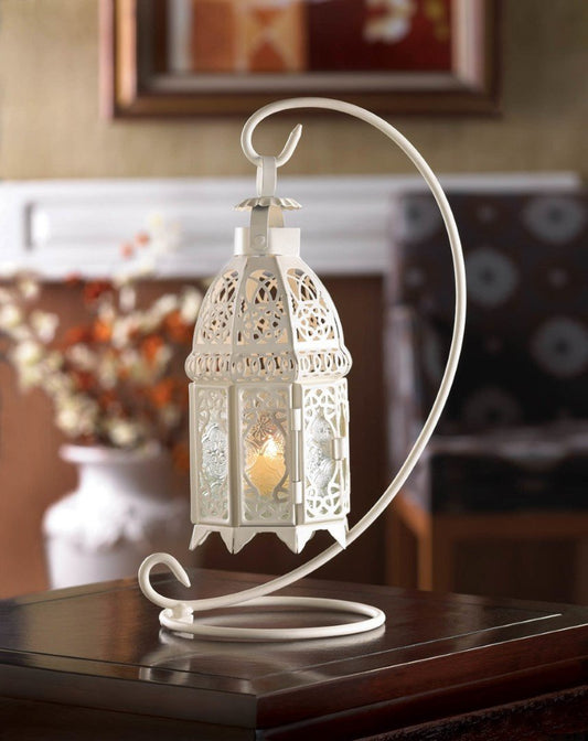 White Fancy Candle Lantern With Stand 