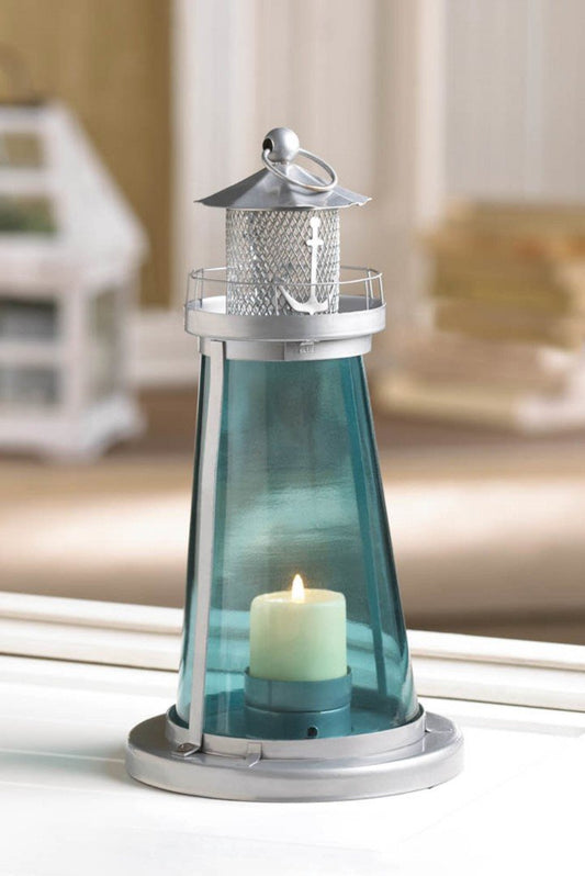 Blue Glass Watch Tower Candle Lamp 