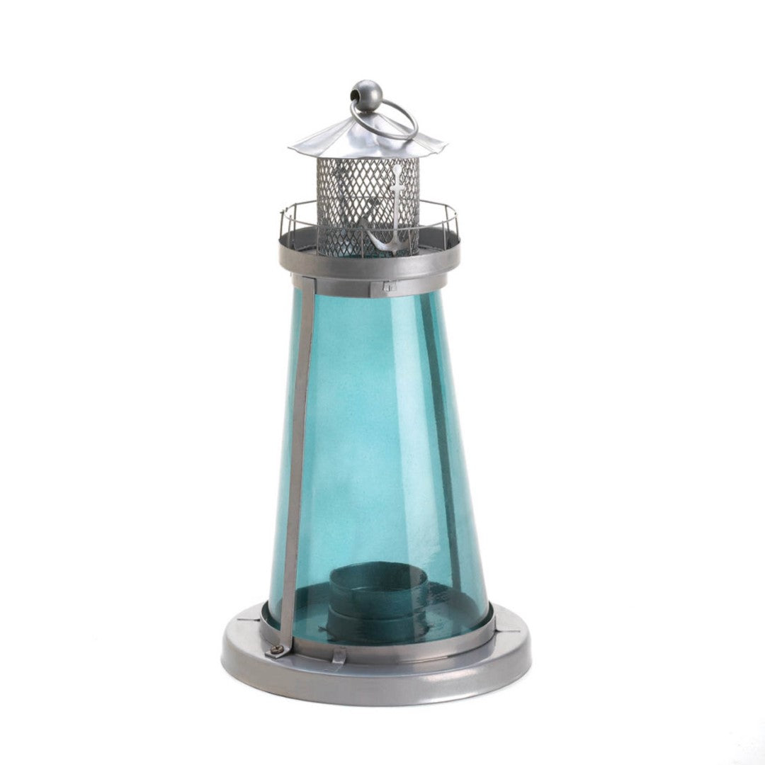 Blue Glass Watch Tower Candle Lamp 