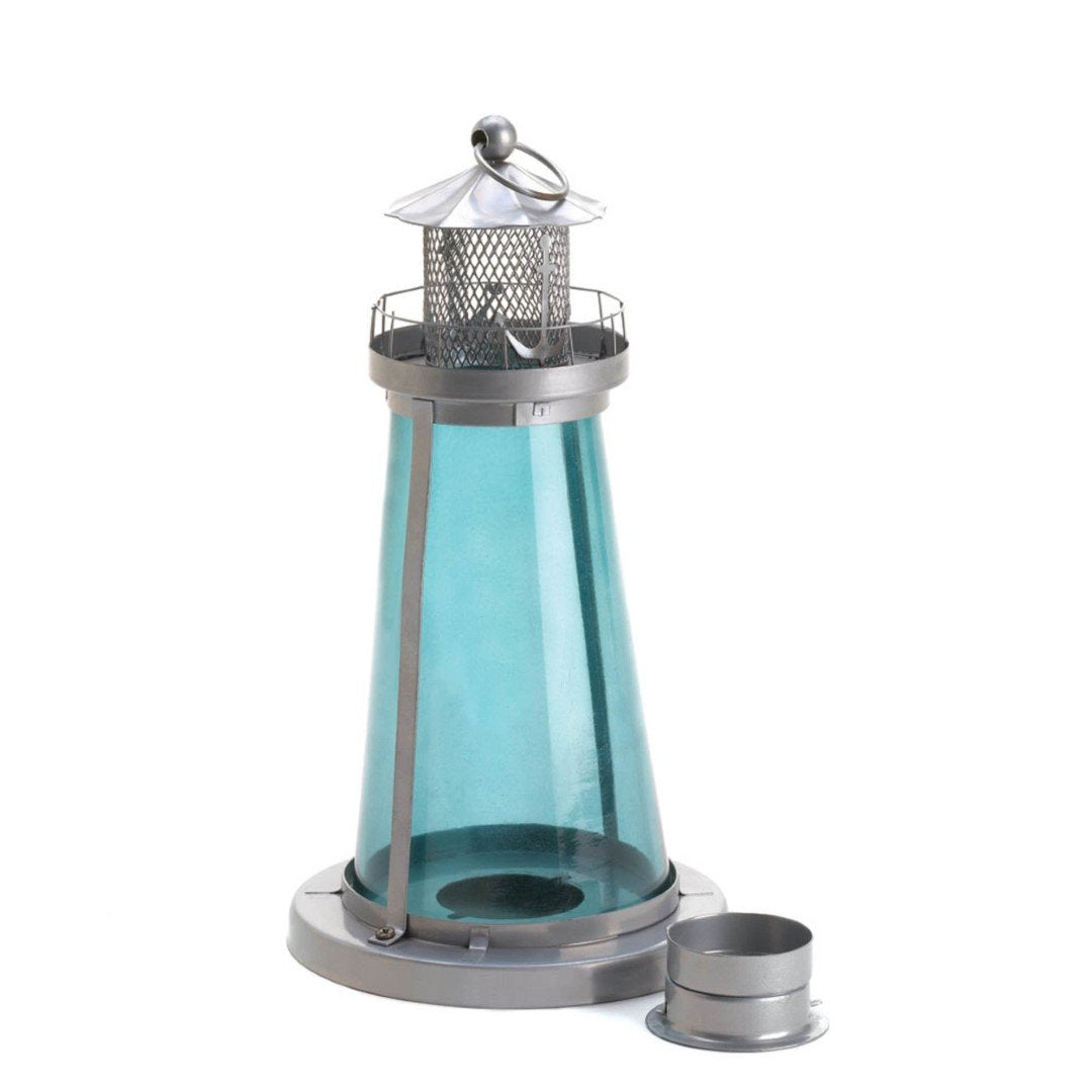 Blue Glass Watch Tower Candle Lamp 