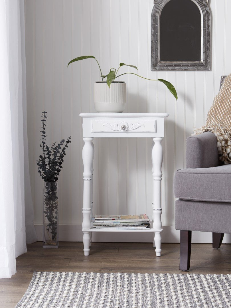 Carved White Side Table 