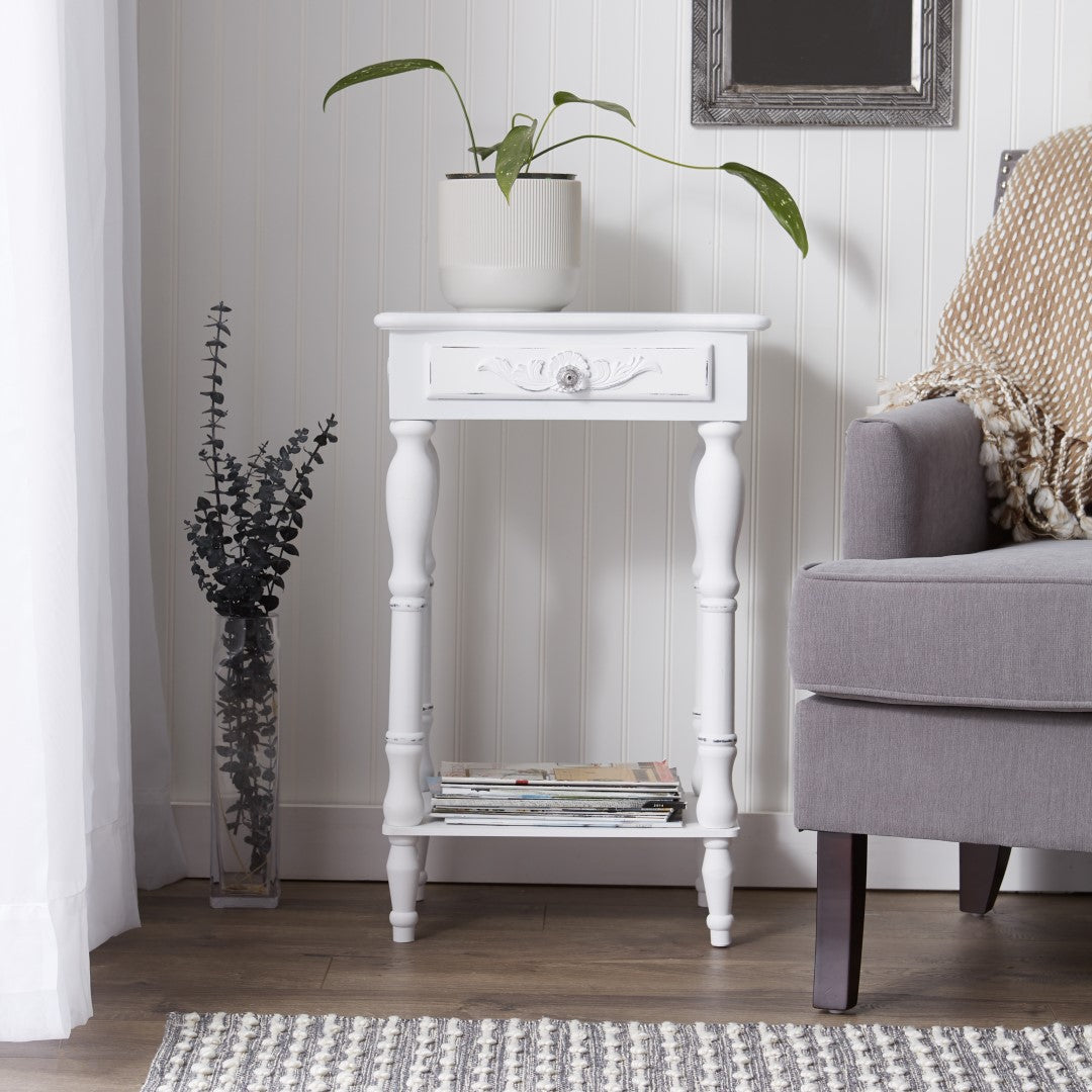 Carved White Side Table 