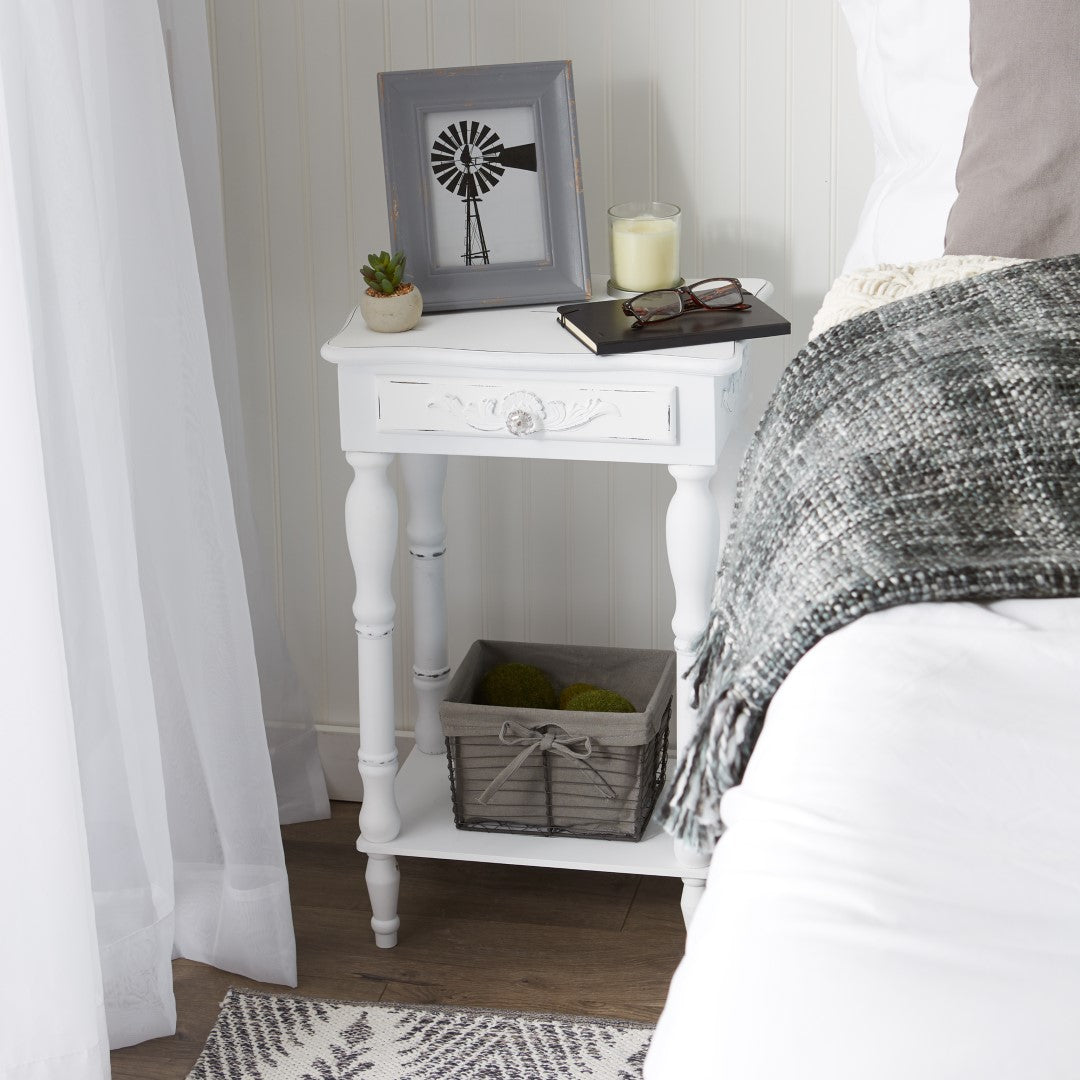 Carved White Side Table 