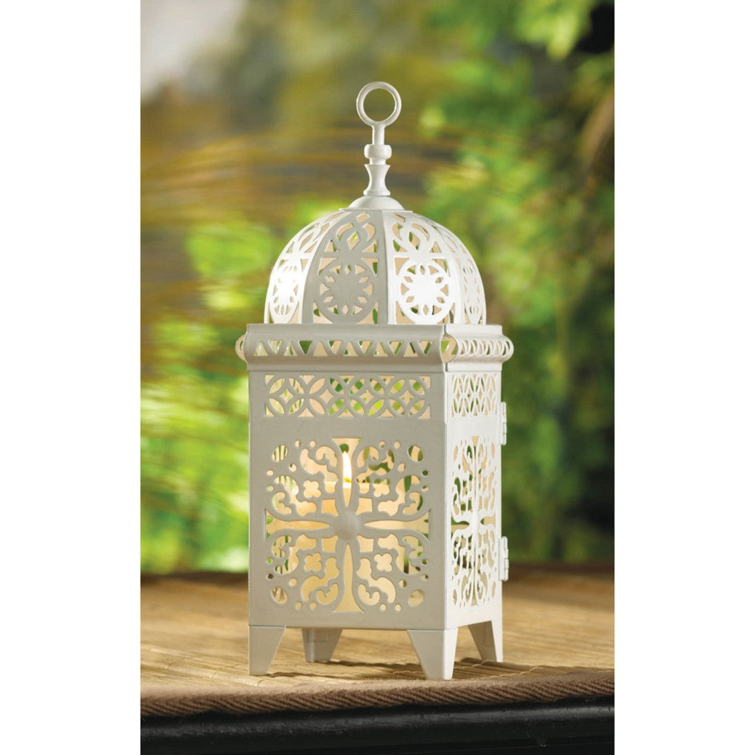 White Scrollwork Candle Lantern 