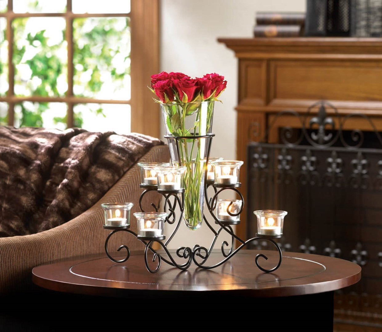 Scrollwork Candle Stand With Vase 