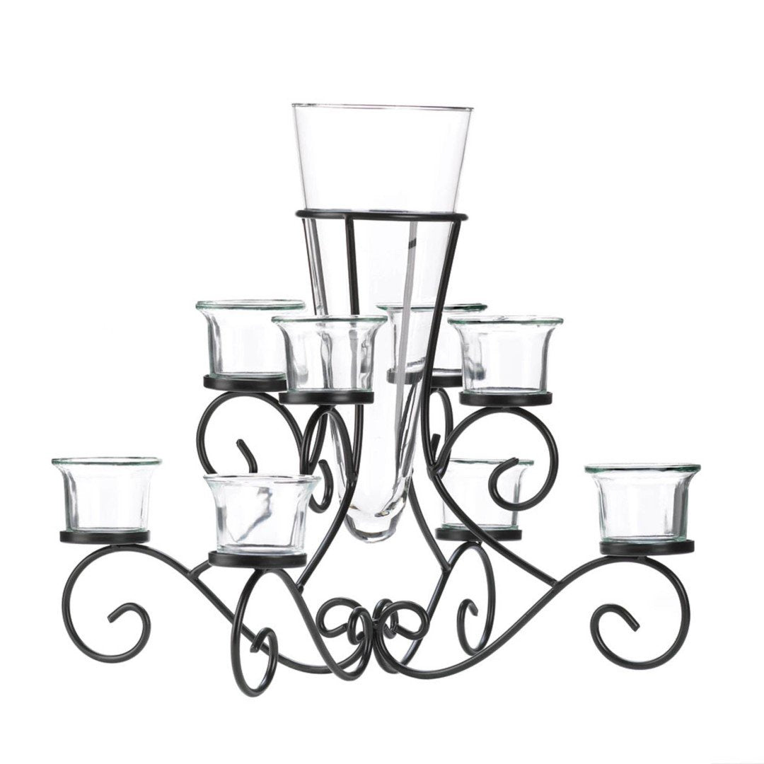 Scrollwork Candle Stand With Vase 