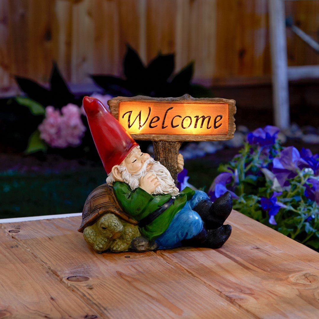 Sleeping Gnome Welcome Solar Statue 