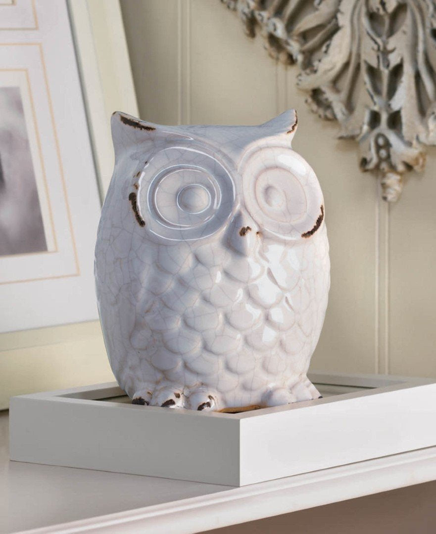 Distressed White Owl Figurine 