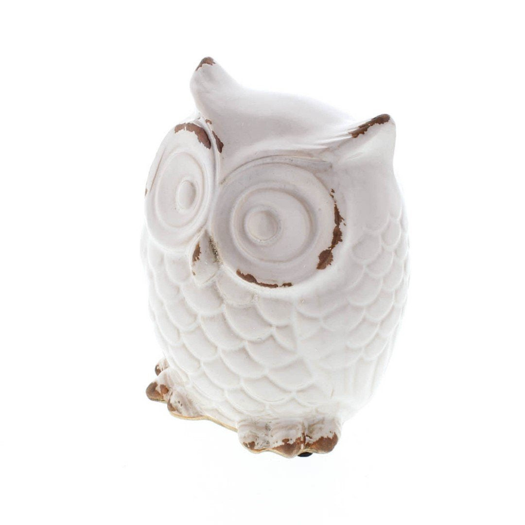 Distressed White Owl Figurine 