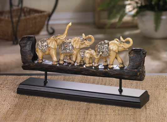 Elephant Family Carved Decor 