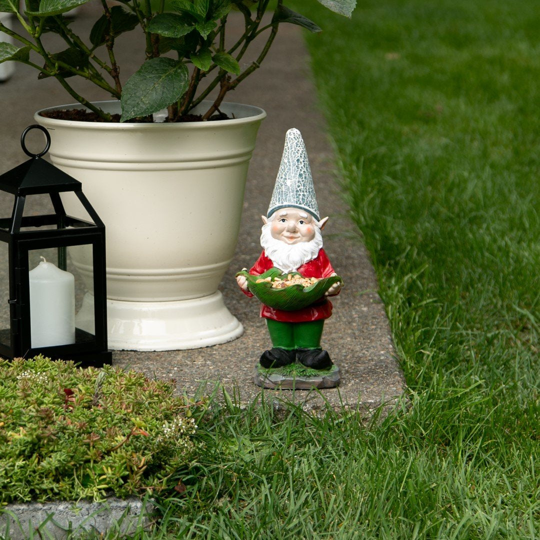 Bird Feeder Gnome Solar Statue 