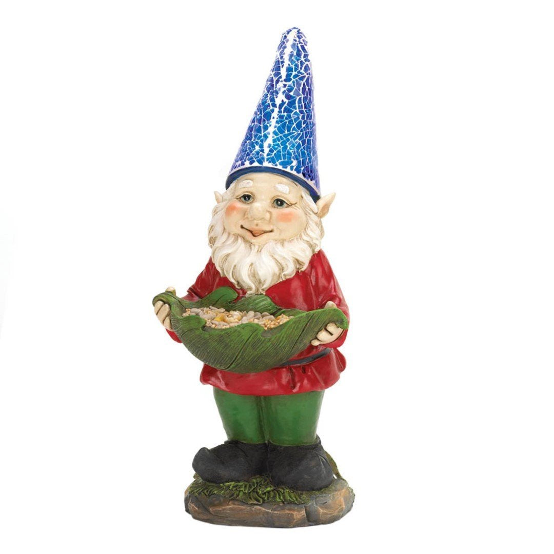 Bird Feeder Gnome Solar Statue 