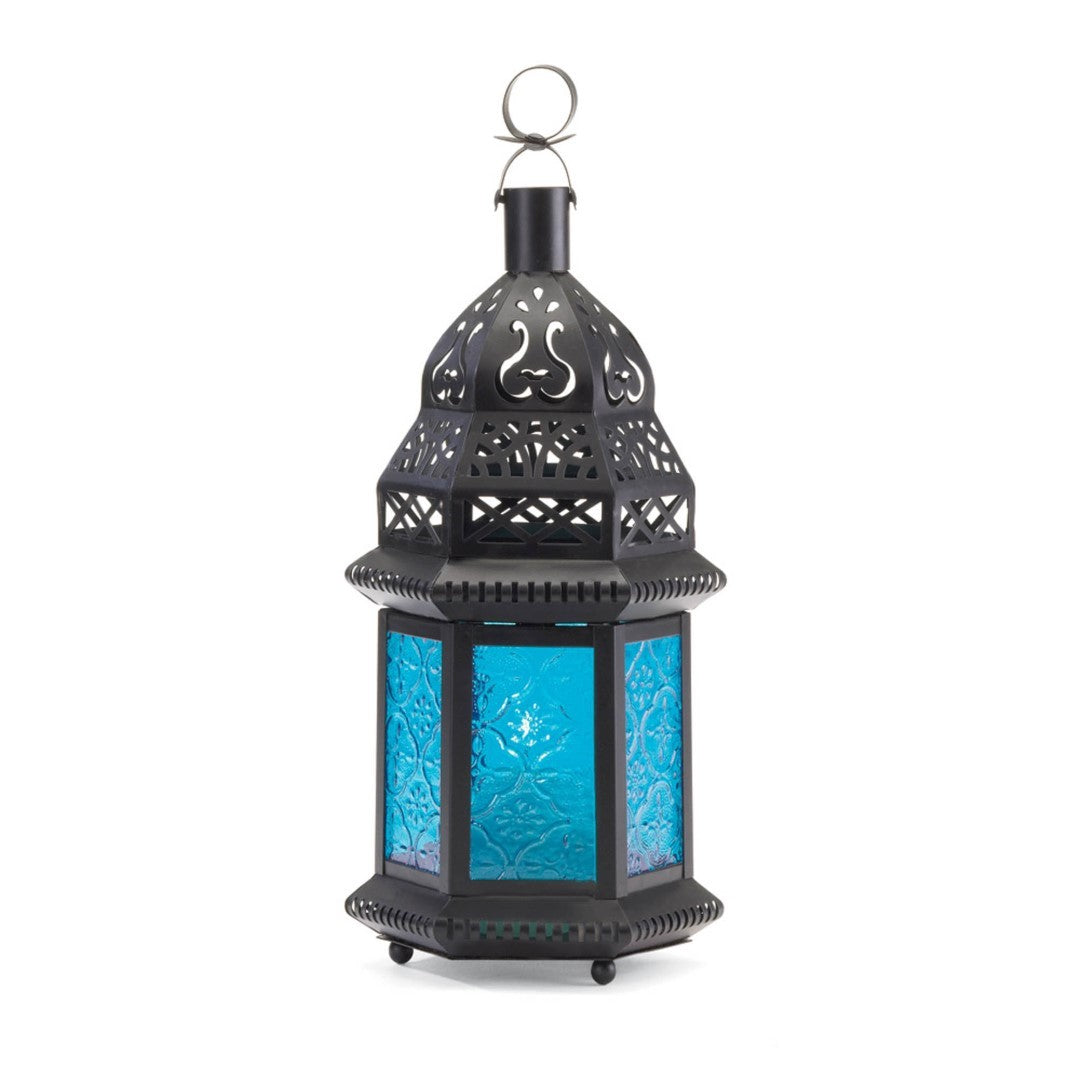 Blue Glass Moroccan Style Lantern 