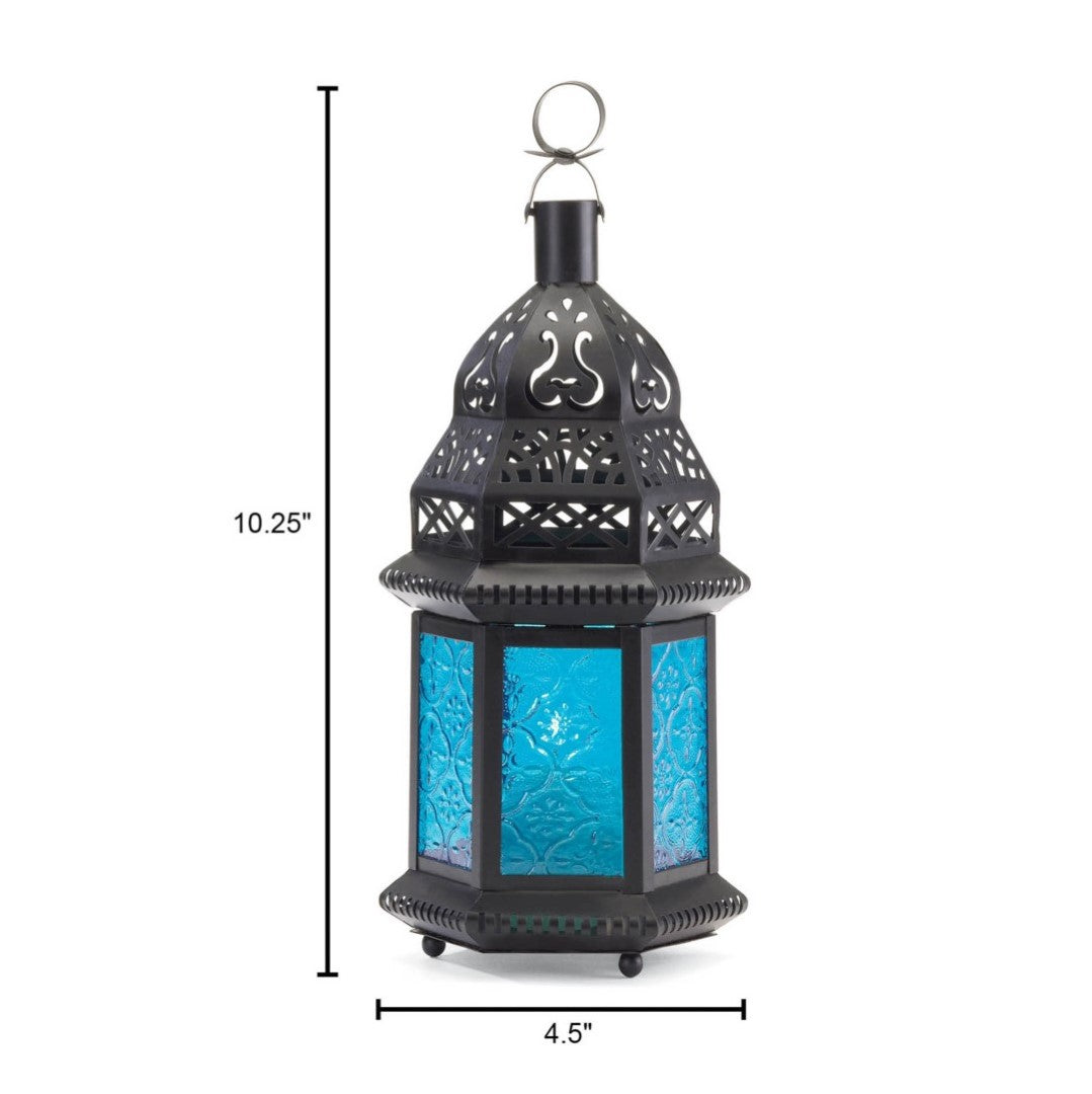 Blue Glass Moroccan Style Lantern 