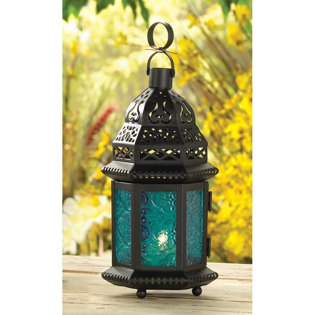 Blue Glass Moroccan Style Lantern 