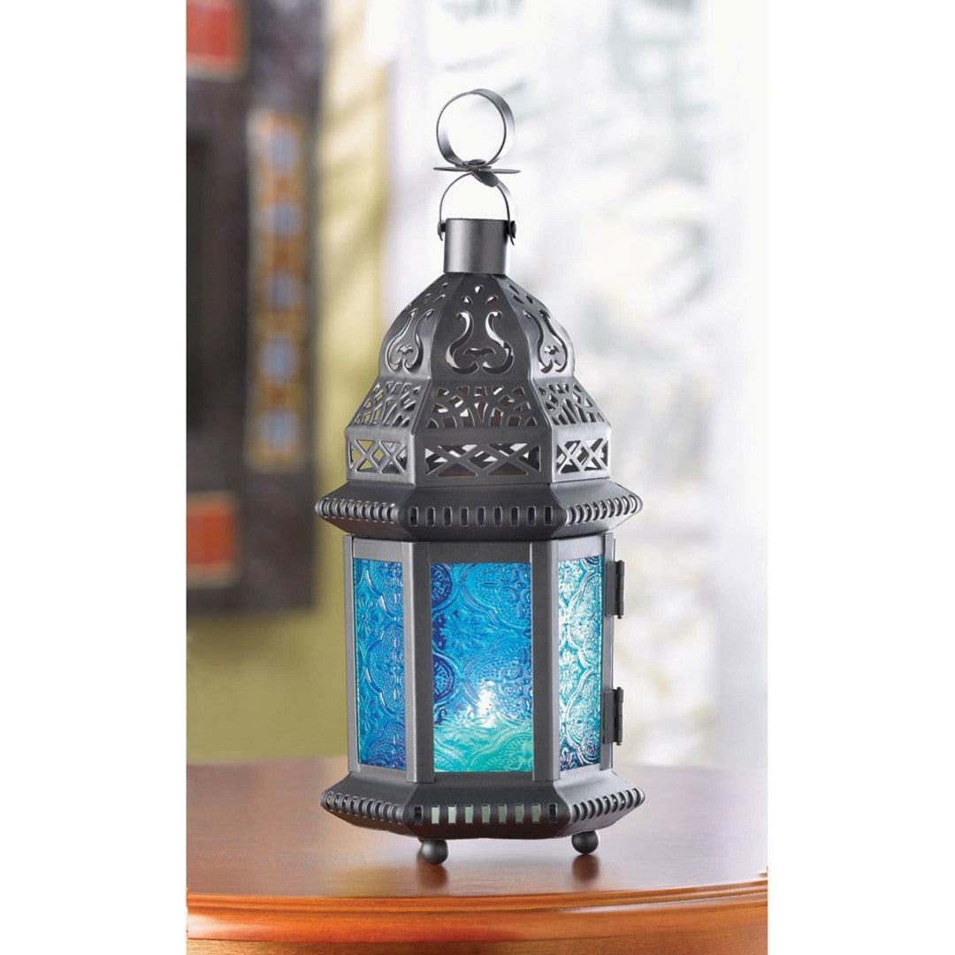 Blue Glass Moroccan Style Lantern 