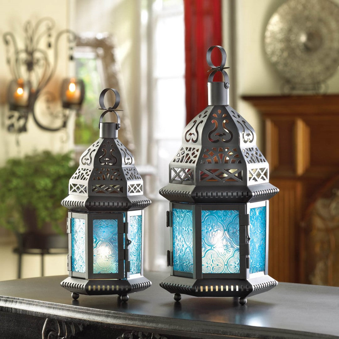 Blue Glass Moroccan Style Lantern 