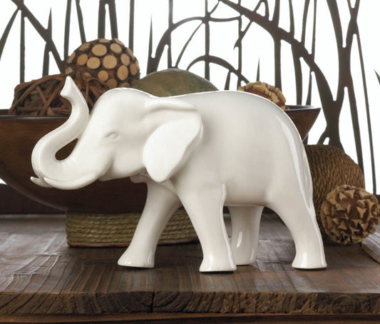 Sleek White Ceramic Elephant 