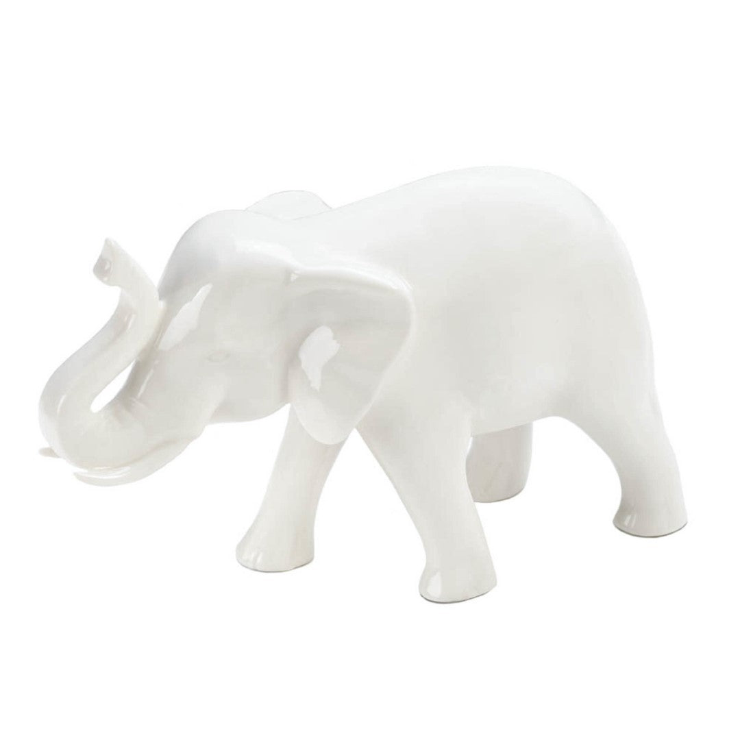 Sleek White Ceramic Elephant 