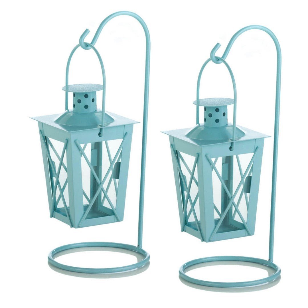 Baby Blue Hanging Railroad Lantern Pair 