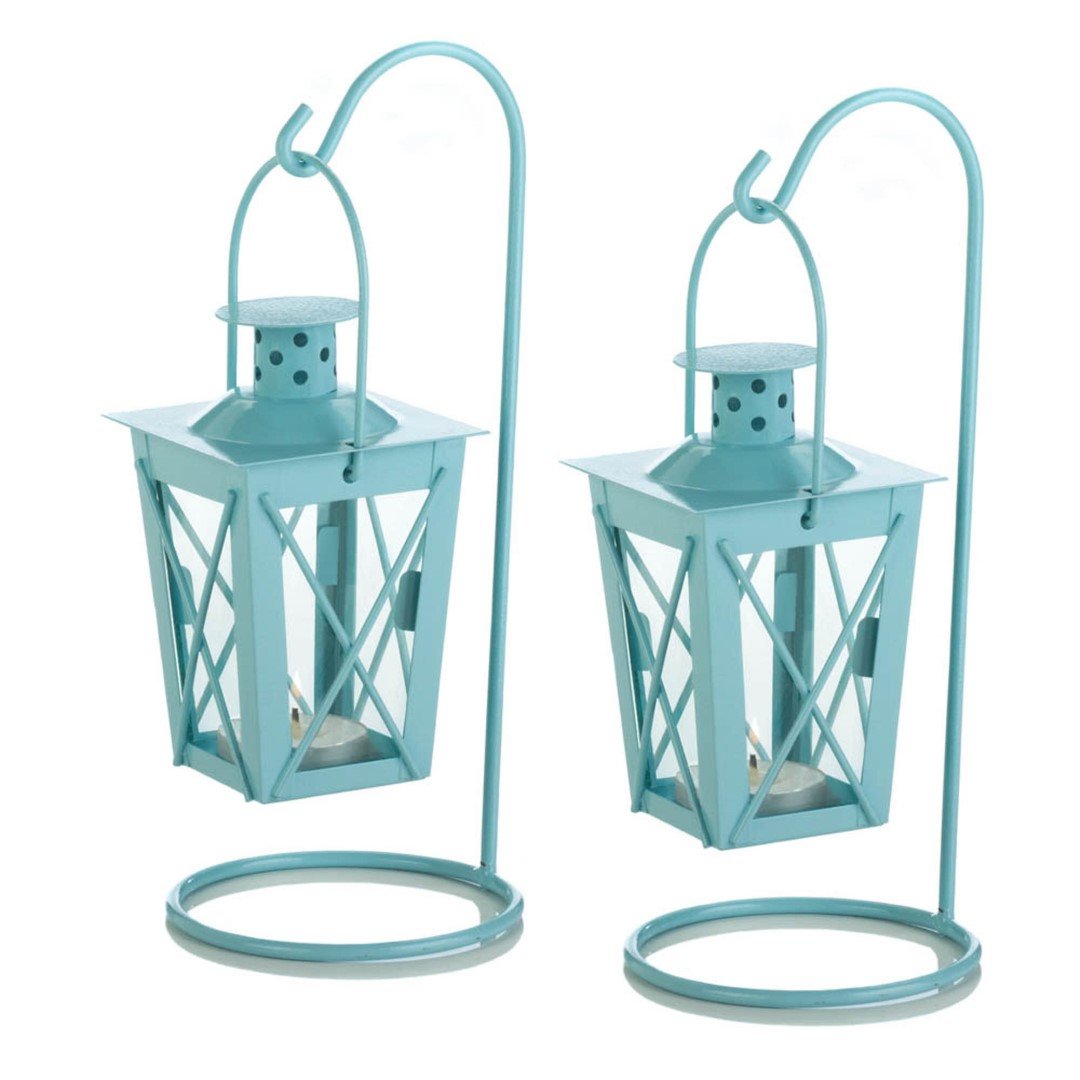 Baby Blue Hanging Railroad Lantern Pair 