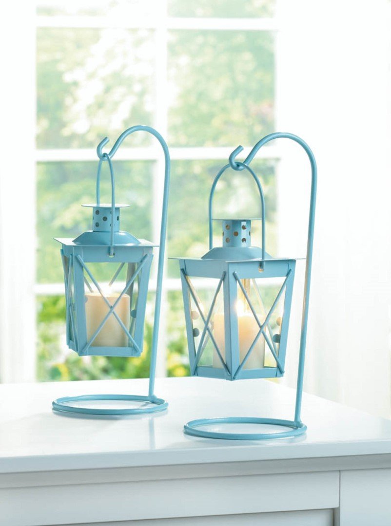 Baby Blue Hanging Railroad Lantern Pair 