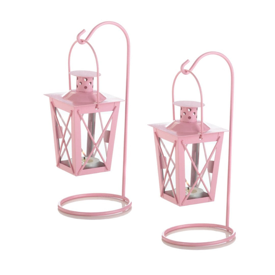 Pink Iron Railroad Hanging Lantern Pair 