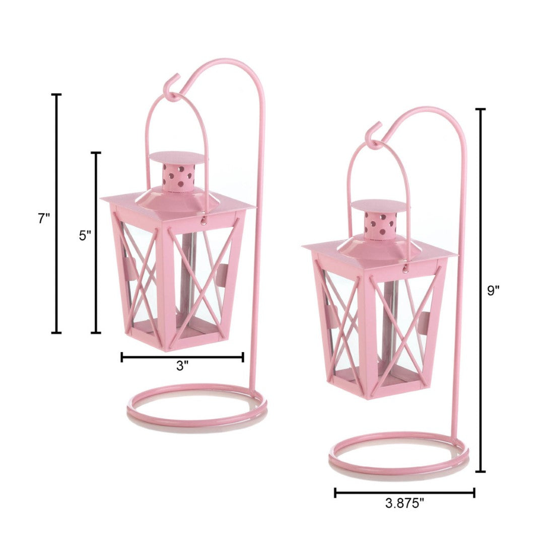 Pink Iron Railroad Hanging Lantern Pair 