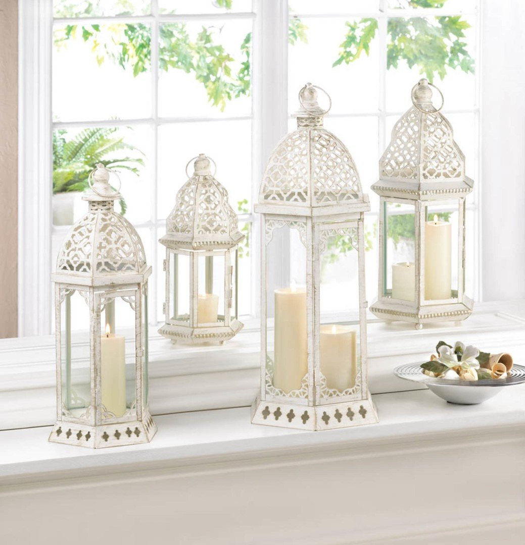 Graceful Distressed Small White Lantern 