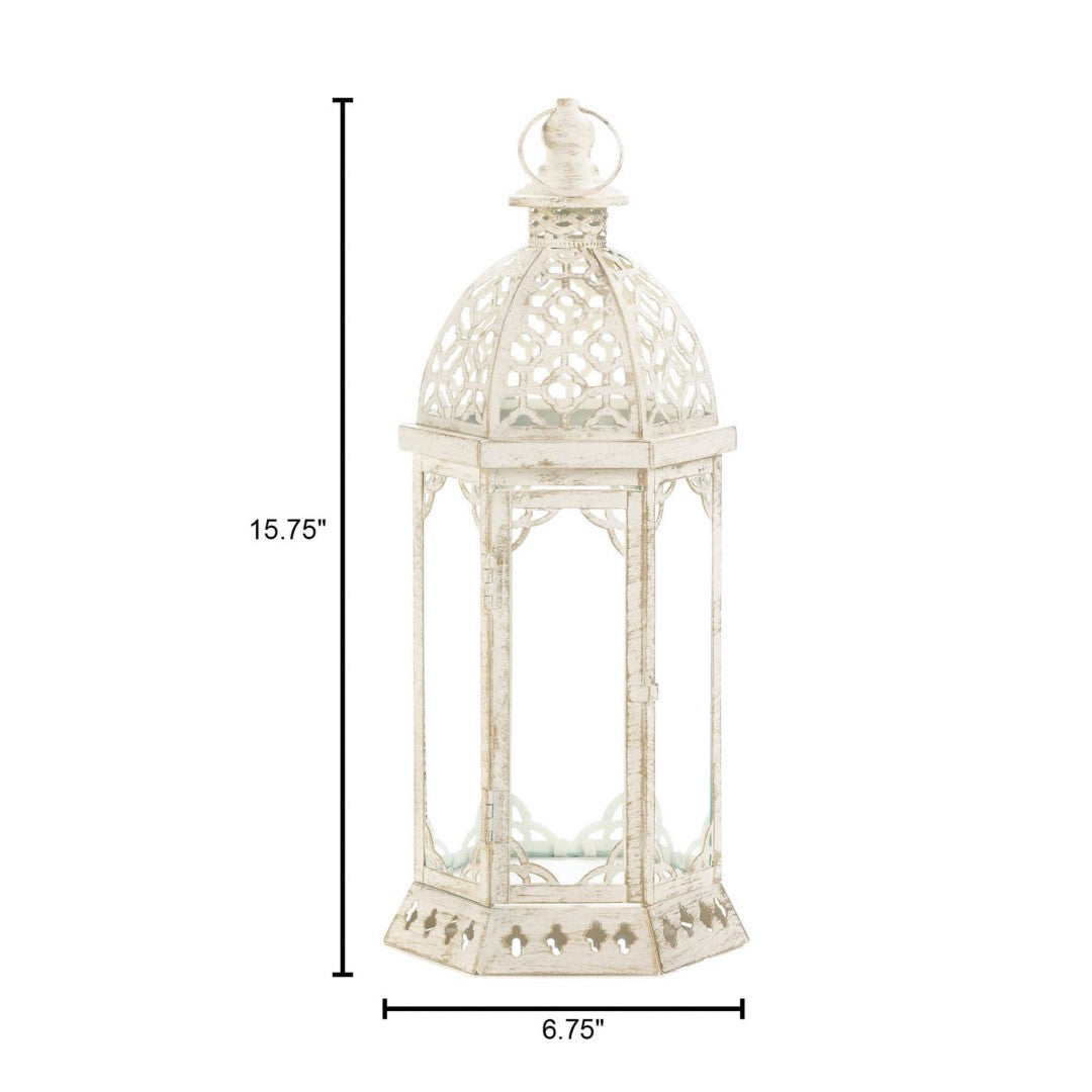 Graceful Distressed Small White Lantern 